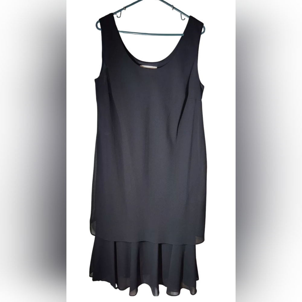 Dana Kay Vintage Black Sleeveless Chiffon Scoop Neck Ruffle Midi Shift Dress 14W